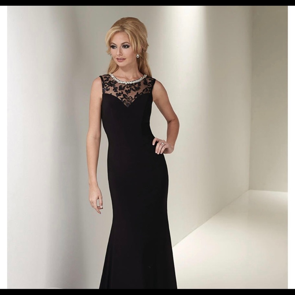 Serena London black Gown with Crystal Neckline